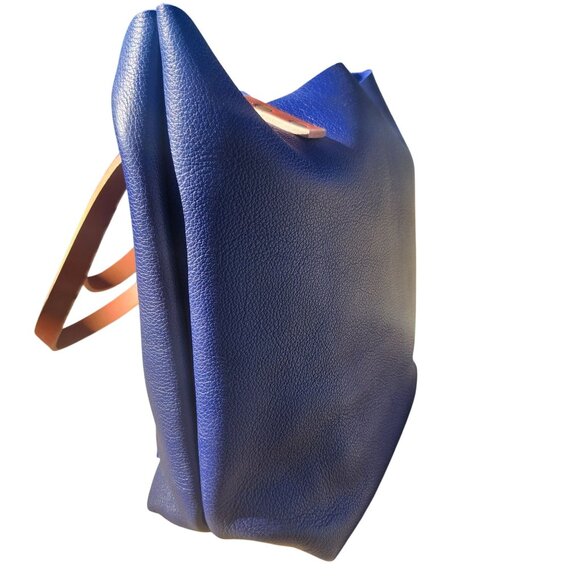 Portland Leather Med Classic Tote Cobalt Pebbled Leather Tan Handles (Tandles) - Picture 3 of 9